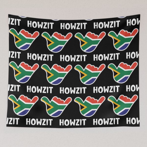 Artikelvorschau, Howzit - südafrikanischer Gruß und Shaka-Zeichen mit südafrikanischer Flagge darin entworfen und verkauft von robimerch.