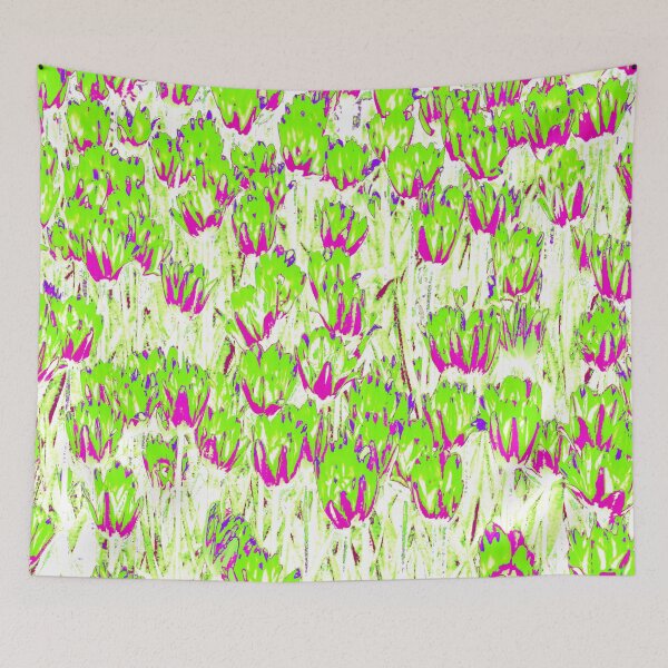 Aperçu de l'œuvre Motifs abstraits floraux avec des tulipes vertes et violettes en fleurs créée et vendue par IraNiva.