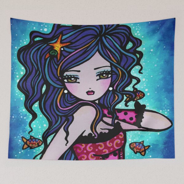 Item preview, Blue Haired Fantasy Mermaid Whimsical Art Hannah Lynn designed and sold by hannahlynnart.