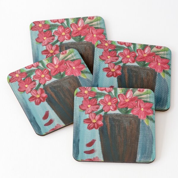 Item preview, Some abstract red Lilly's flower In a copper and turquoise vase . designed and sold by kkartwork.