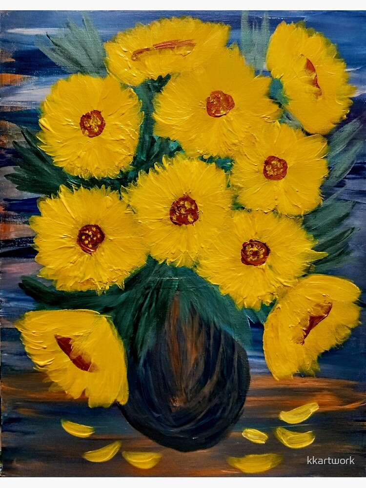 Sunflowers I'm a metallic blue gold and bronze and turquoise vase. by kkartwork