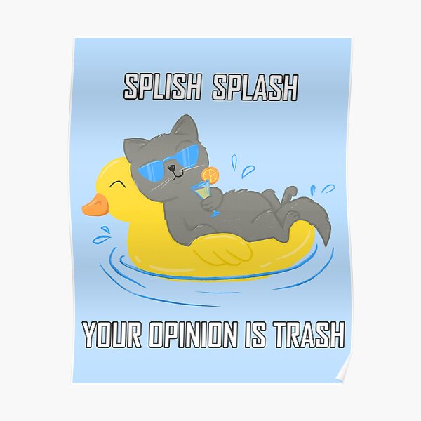 Splish Splash Your Opinion Is Trash Cat Poster For Sale By Lenasscribbles Redbubble 