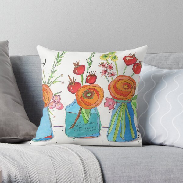 Encouraging Flowers Throw Pillow