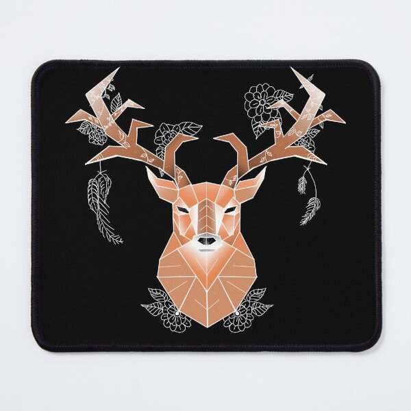 Item preview, Floral Geometric  Stag - coloured- Black background  designed and sold by DemonicGloom.