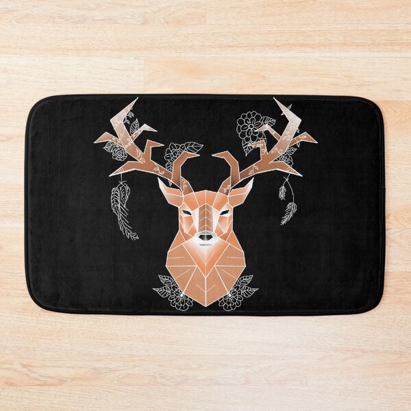 Item preview, Floral Geometric  Stag - coloured- Black background  designed and sold by DemonicGloom.