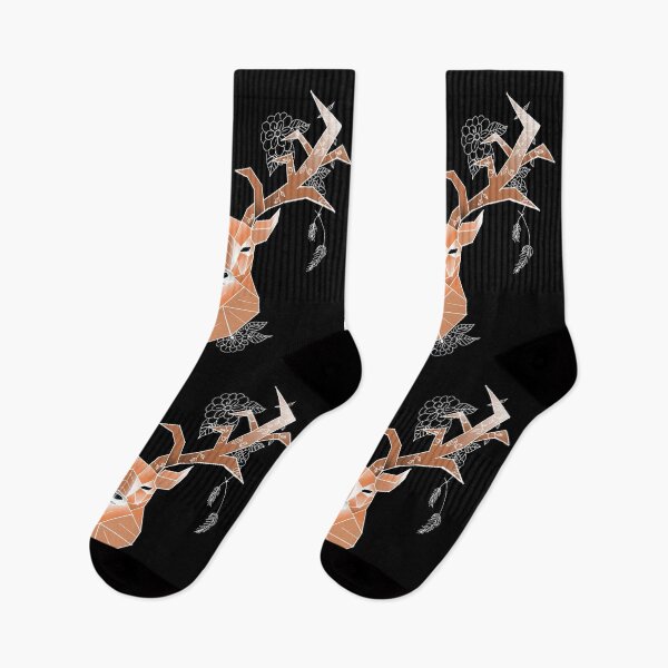 Item preview, Floral Geometric  Stag - coloured- Black background  designed and sold by DemonicGloom.
