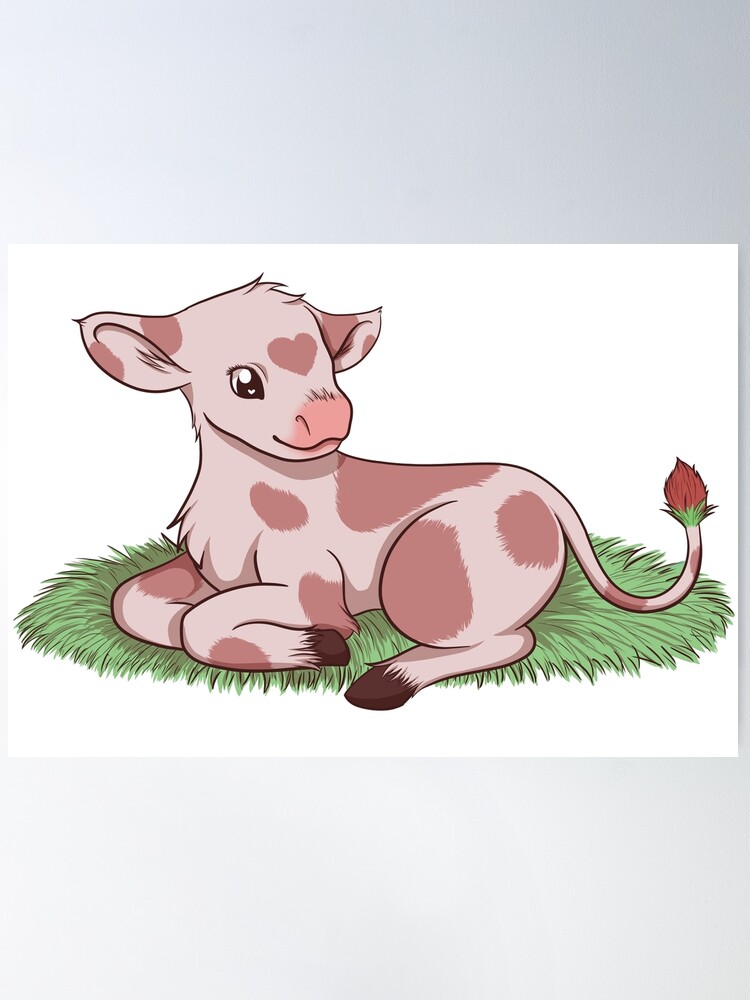 Strawberry Cow in the Flower Field - Kazimiera - Paintings & Prints,  Animals, Birds, & Fish, Farm Animals, Cows & Bulls - ArtPal