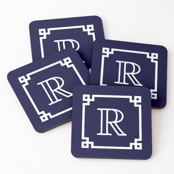 Item preview, Navy Blue White Monogram R In A White Greek Key Frame designed and sold by rewstudio.