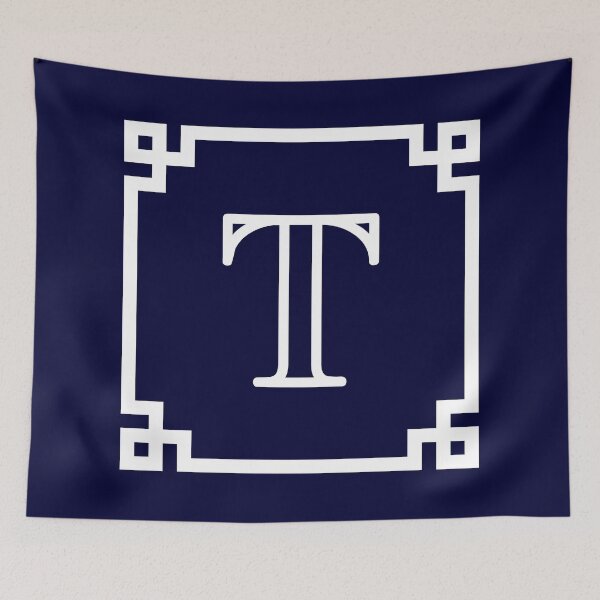 Item preview, Navy Blue White Monogram T In A White Greek Key Frame designed and sold by rewstudio.