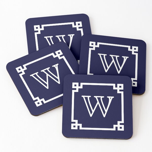 Item preview, Navy Blue White Monogram W In A White Greek Key Frame designed and sold by rewstudio.