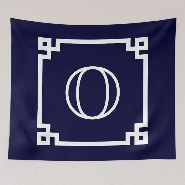 Item preview, Navy Blue White Monogram O In A White Greek Key Frame designed and sold by rewstudio.