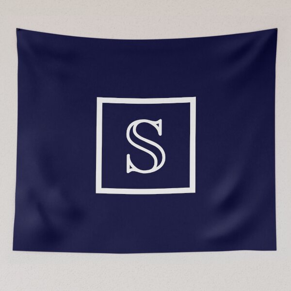 Item preview, Navy Blue White Monogram S In a Square designed and sold by rewstudio.