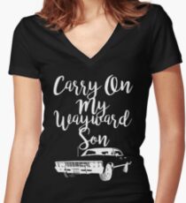 Carry on my Wayward Son - Supernatural Women's Fitted V-Neck T-Shirt