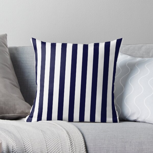Navy Blue And White Medium Stripes Throw Pillow