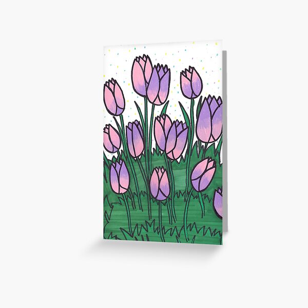Pink Triple Coral Tulip Card Watercolor Art Rhonda Koch Artist Valentine/'s Day Cards