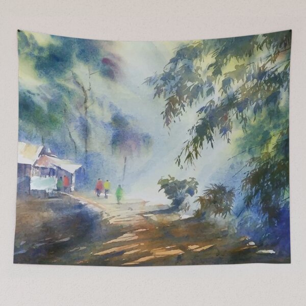 Item preview, Watercolor Hand Drawn Village Landscape designed and sold by Vector Scout Lab.