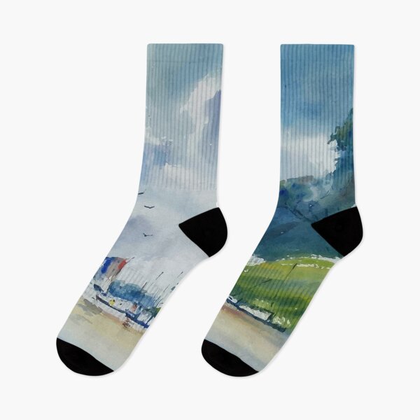 Item preview, Beautiful Watercolor River And Boat Landscape designed and sold by Vector Scout Lab.