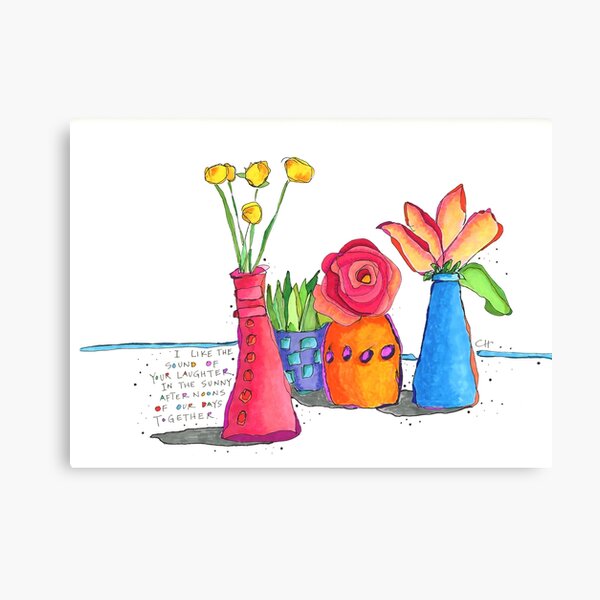 Colorful Bud Vases with Flowers Canvas Print