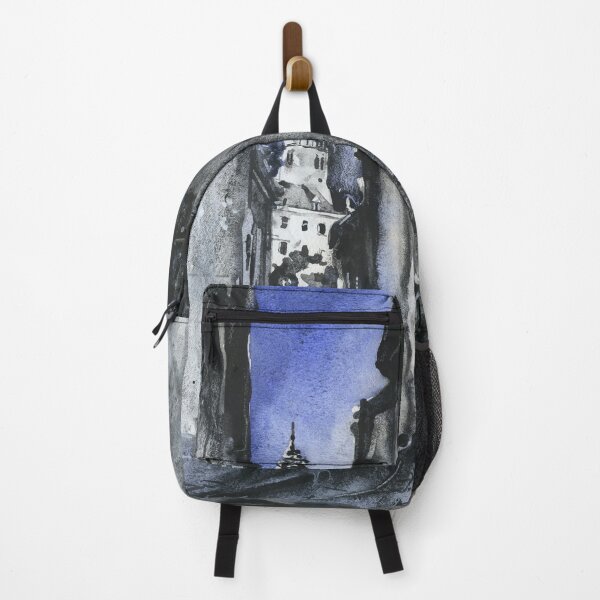 Item preview, Castle rising above medieval buildings in Cesky Krumlov- Czech Republic. Monochromatic watercolor painting designed and sold by rfoxphoto.