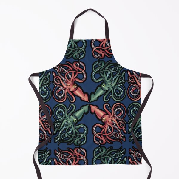 Item preview, Red and Green Giant Squid Architeuthis Half Brick Repeat on dark blue designed and sold by RJKpoyp.