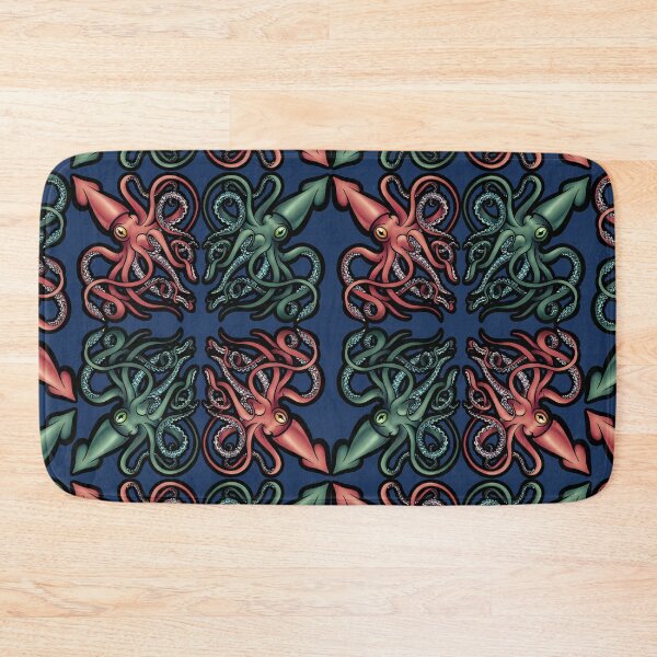 Item preview, Red and Green Giant Squid Architeuthis Half Brick Repeat on dark blue designed and sold by RJKpoyp.