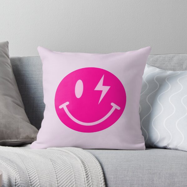 Lightning Bolt Smiley Face Throw Pillow
