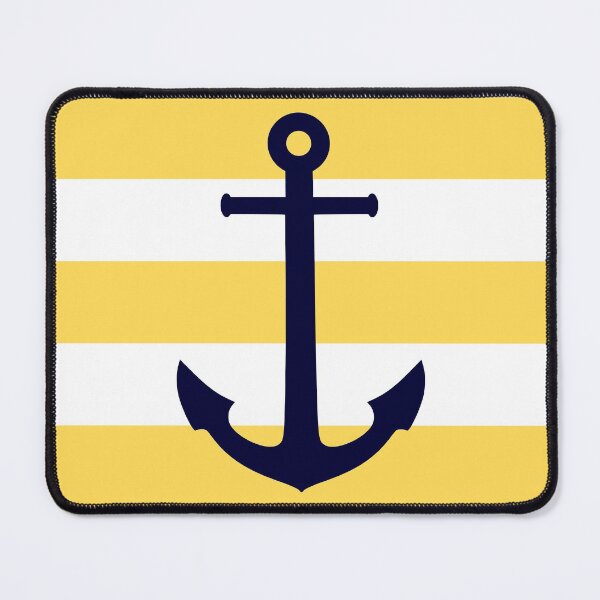 Item preview, Nautical Navy Blue Anchor On Mustard Yellow Stripes designed and sold by rewstudio.