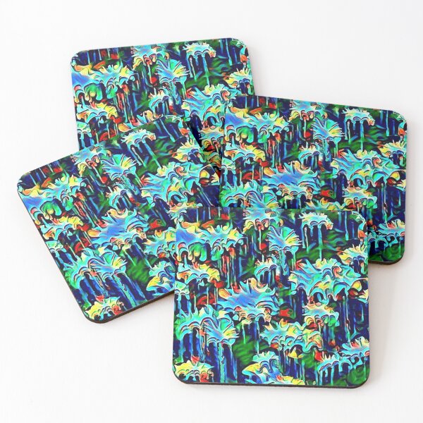 Item preview, palm trees, psychedelic tropics, multicolored, abstract art, blue, green designed and sold by Maria Mihailova.