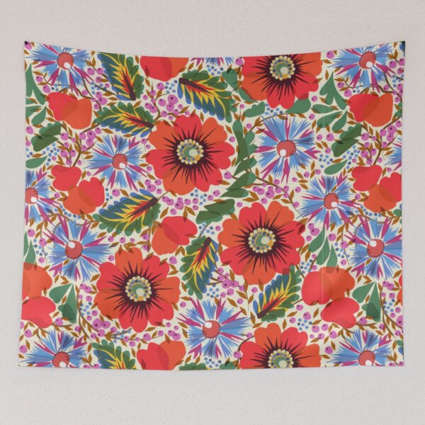 Item preview, Vibrant Colorful Vintage Mixed Red Blue Abstract Flowers and Berries. Red Blue Floral Pattern designed and sold by silviaol.
