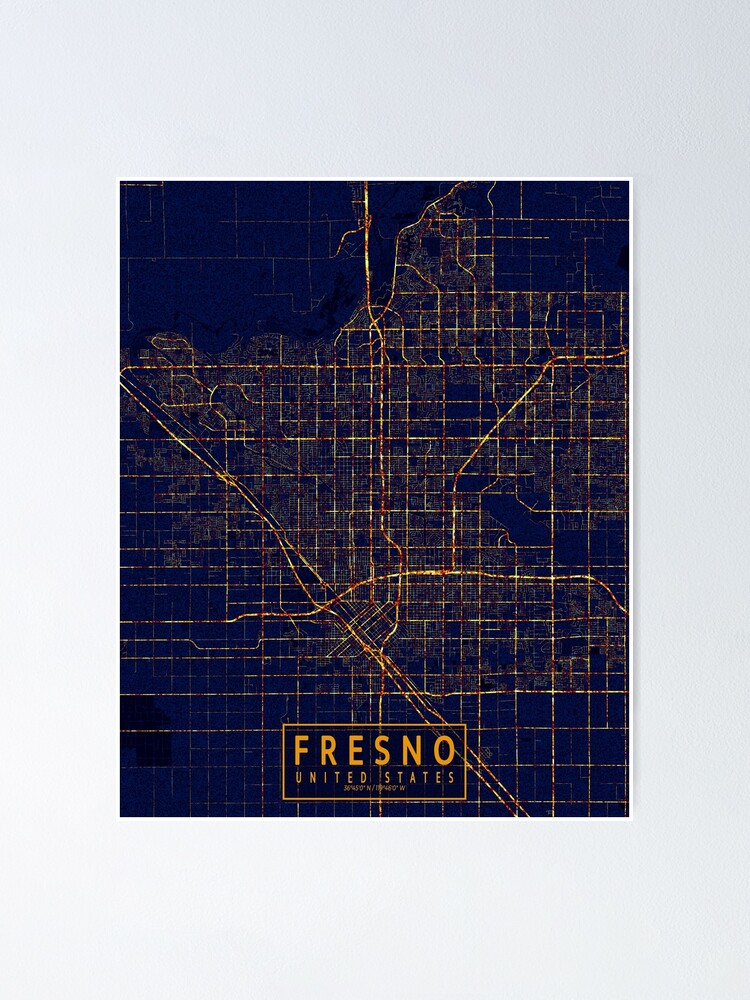 Fresno California USA Map City At Night Poster For Sale By DeMAP   Fposter,small,wall Texture,product,750x1000 