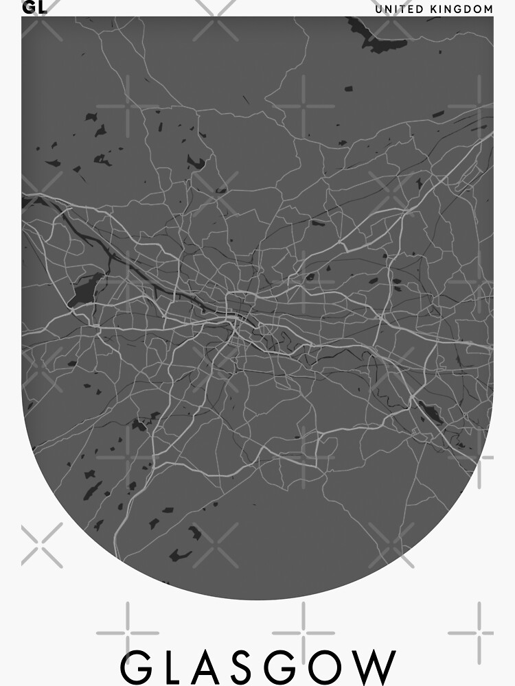 "Glasgow Dark Minimal City Print City Map Prints UK, United Kingdom Map