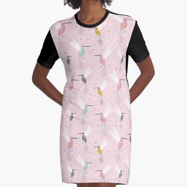 Hummingbirds with Stars Graphic T-Shirt Dress