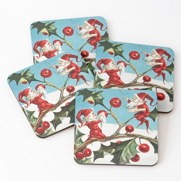 Item preview, Vintage Elves Dressed In Red Polishing Holly Berries.  designed and sold by lduke47.