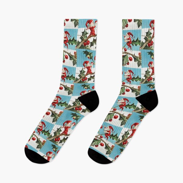 Item preview, Vintage Elves Dressed In Red Polishing Holly Berries.  designed and sold by lduke47.