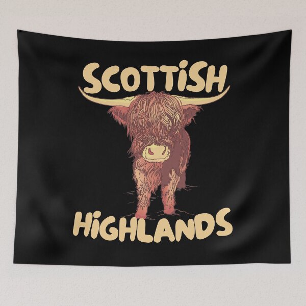 Aperçu de l'œuvre Highlands écossais Ecosse Vache Highland créée et vendue par Hoiho Adventure Shirts.