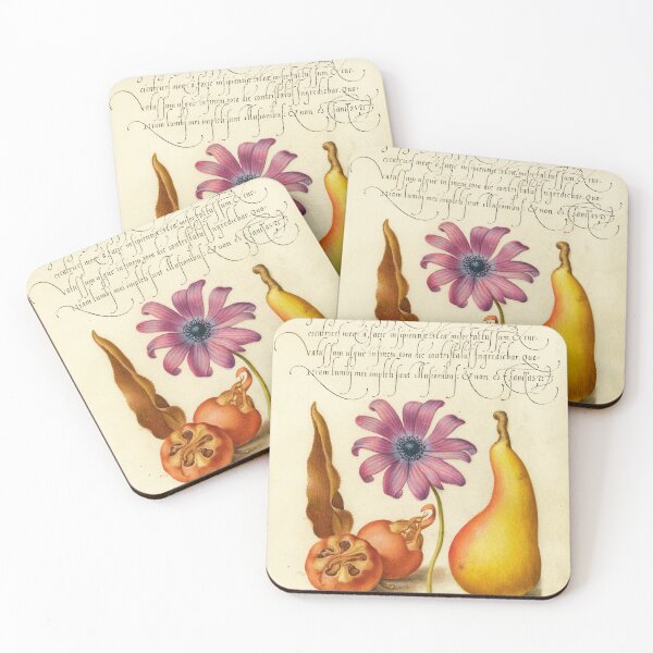 Item preview, Naturalist Manuscript Fruits and Flower Illumination Medlar, Poppy Anemone, and Pear by Joris Hoefnagel  designed and sold by Naturalist Prints.