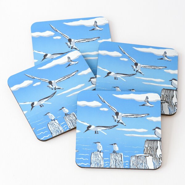Item preview, Linoprint of Terns at Beach designed and sold by Linocut Lain.