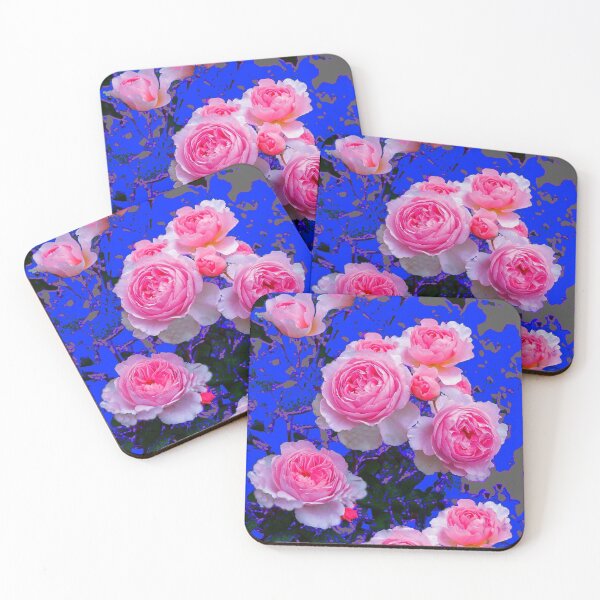 Item preview, CERISE PINK GARDEN ROSES ABSTRACT PATTERN BLUE ART designed and sold by sharlesart.