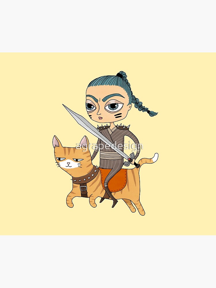 Imagen 5 de 5, Alfombrilla de ratón con la obra Fantasía guerrera niña montando gato naranja, diseñada y vendida por agrapedesign.