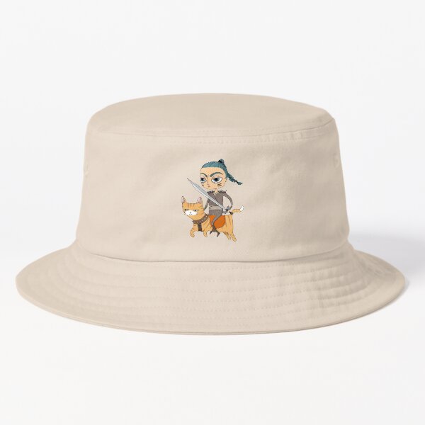 Fantasy warrior girl riding orange cat Bucket Hat