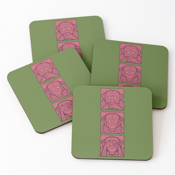 Item preview, Three wise monkeys, hear no evil, see no evil, speak no evil, pink apes designed and sold by weilertsen.