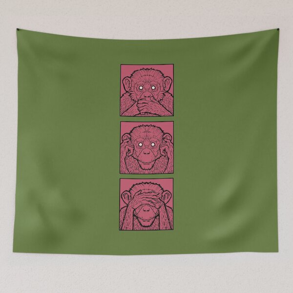 Item preview, Three wise monkeys, hear no evil, see no evil, speak no evil, pink apes designed and sold by weilertsen.