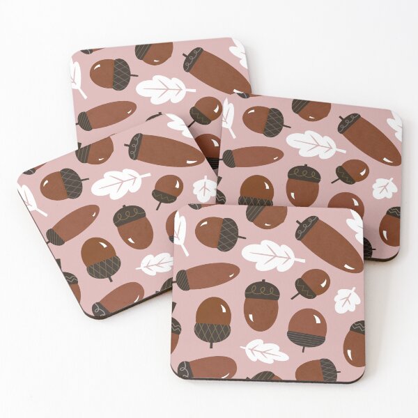 Item preview, Acorn and Oak Pattern in rust pink  designed and sold by Miri-Noristudio.