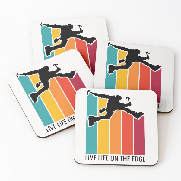 Item preview, Live Life On The Edge. Ice Climbing. Silhouette. Retro Sunset designed and sold by JellyBeenzz.
