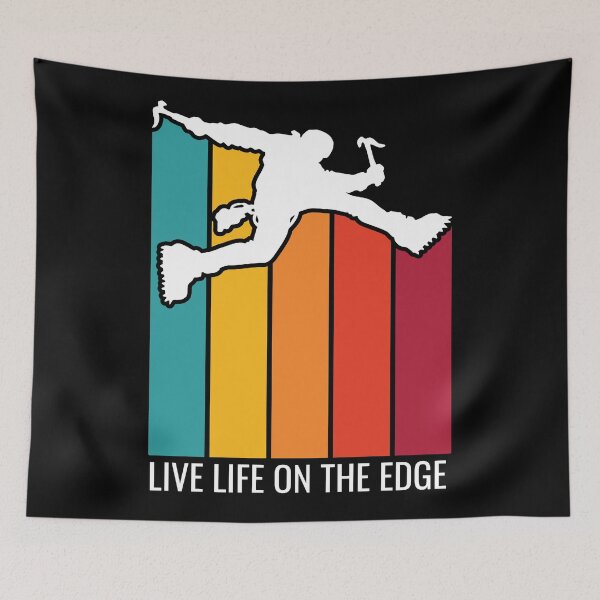 Item preview, Live Life On The Edge. Ice Climbing. Silhouette. Retro Sunset designed and sold by JellyBeenzz.