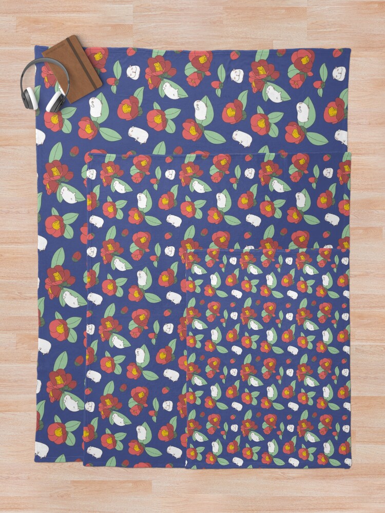 Alternate view of Japanese Camellia and Albino Guinea Pig Pattern Throw Blanket