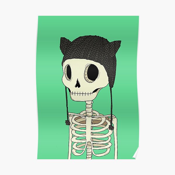 Squelette avec chapeau de chat Poster