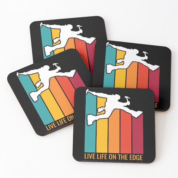 Item preview, Live Life On The Edge. Ice Climbing. Silhouette. Retro Sunset designed and sold by JellyBeenzz.