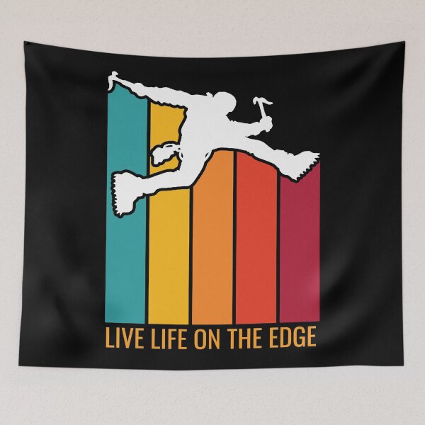 Item preview, Live Life On The Edge. Ice Climbing. Silhouette. Retro Sunset designed and sold by JellyBeenzz.