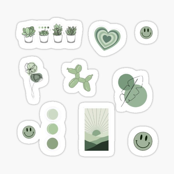 Mini Green Aesthetic Sticker Pack UK Vlr Eng Br